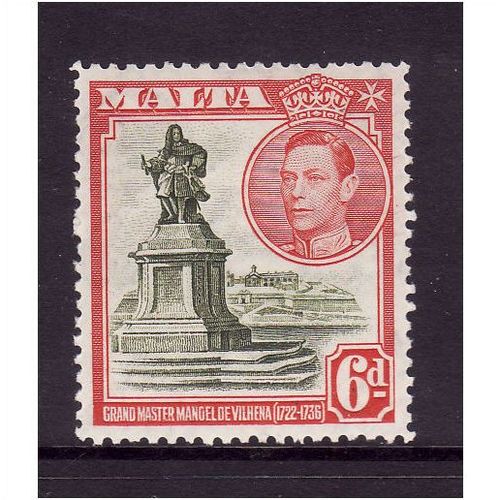 MALTA 1938 SG 225 6d OLIVE GREEN AND SCARLET M/MINT#2