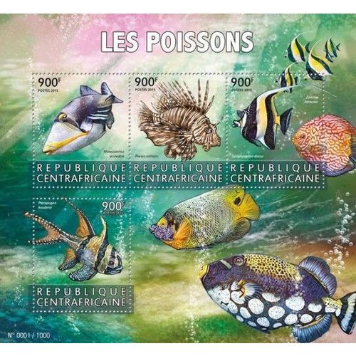 CENTRAL AFRICA 2015 SHEET MNH FISHES POISSONS PEIXES PECES MARINE LIFE 5