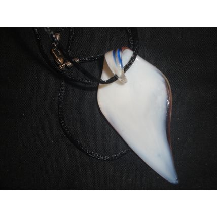 Unusual purple white blue gold dust glass leaf pendant & necklace