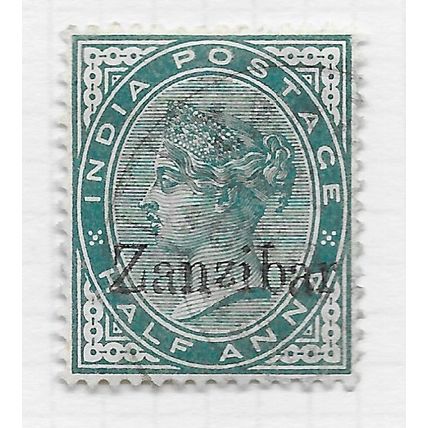 ZANZIBAR 1895 STAMP OF INDIA HALF ANNA OVERPRINT SMALL Z VARIETY F USED SG3