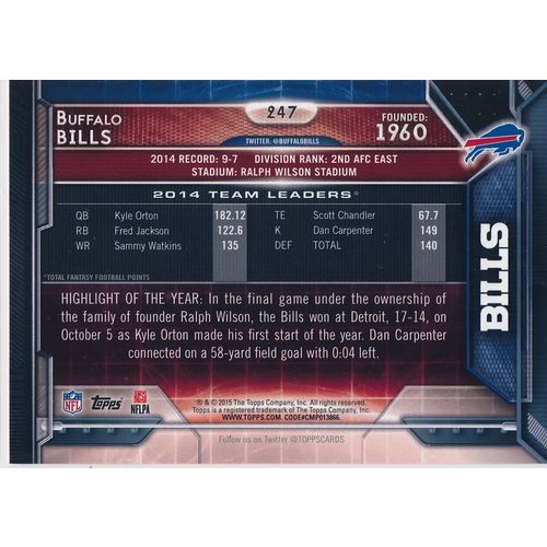 2015 Topps Football 247 Buffalo Bills Team Card TC