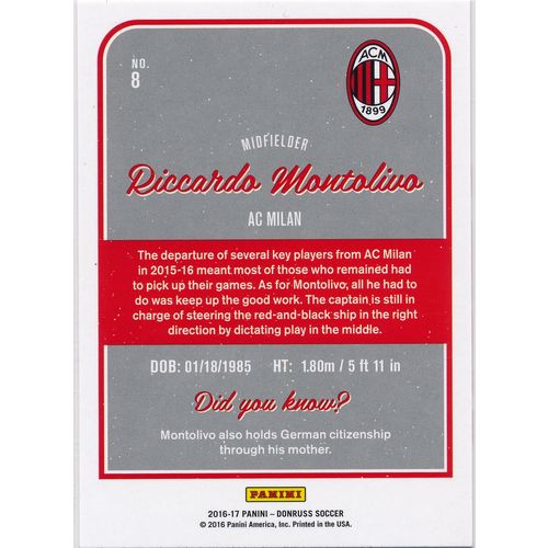 2016 Donruss Soccer 8 Riccardo Montolivo AC Milan