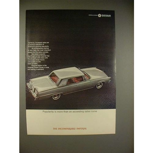 1965 Chrysler Imperial Crown Coupe Car Ad - Popularity