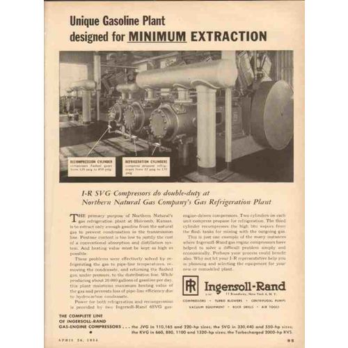 INGERSOLL-RAND 1954 gasoline plant minimum extraction vintage ad