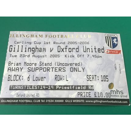 Gillingham v Oxford Utd 2005/2006 League Cup Ticket stub