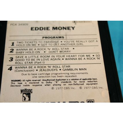 VTG Classic Rock 8 Track Tape Eddie Money Two Tickets To Paradise TESTED 1977