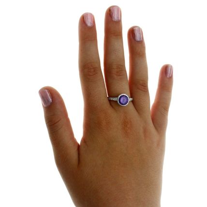New Real Solid 925 Sterling Silver Purple Bezel CZ Eternity Stackable Band Ring