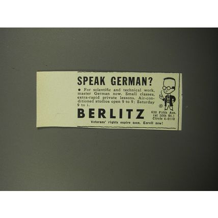 1951 Berlitz School of Languages Ad - Speak German?
