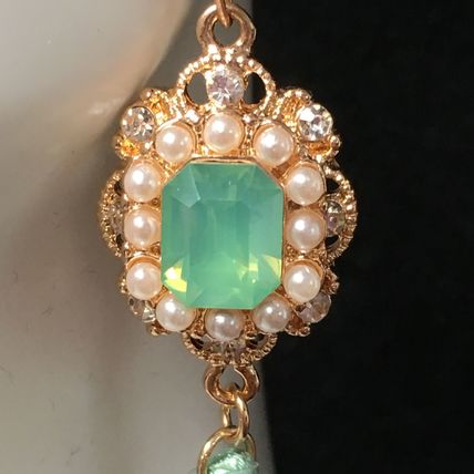 Earrings Pearl Accent Faux Gem Tassel Drop - Mint #365 USA Seller