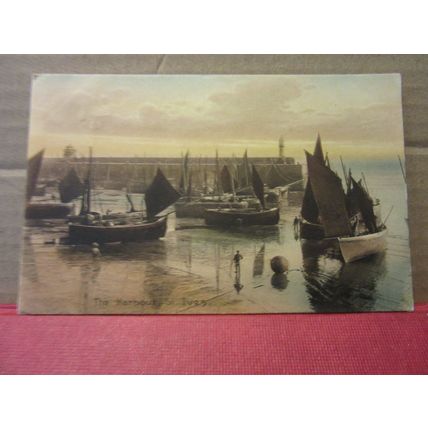 THE HARBOUR, ST. IVES .CORNWALL used antique postcard 1913 pm =