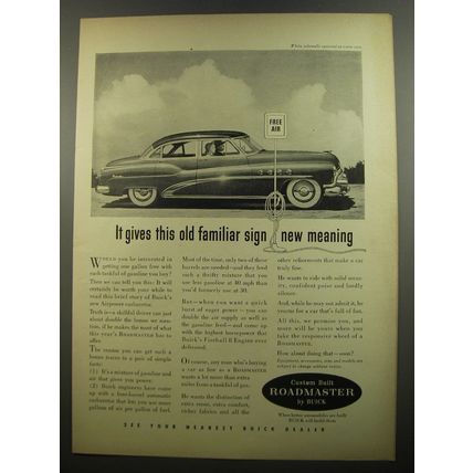 1952 Buick Roadmaster Car Ad - It gives this old familiar sign new meaning