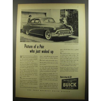 1952 Buick Special Sedan Ad - Picture of a pair who just waked up
