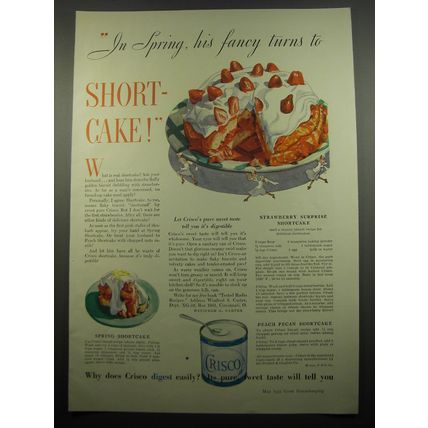 1932 Crisco Shortening Ad - Strawberry Surprise, Peach Pecan Shortcake Recipe