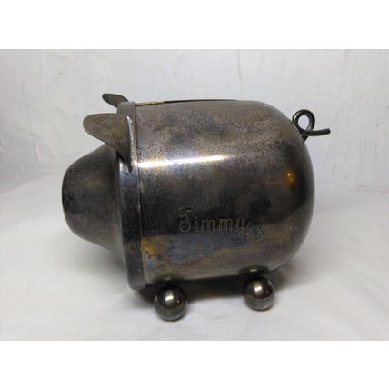 Tin/Metal Piggy Bank Curly Tail - Oneida Silversmiths 5 1/2" x 4" - Adorable!