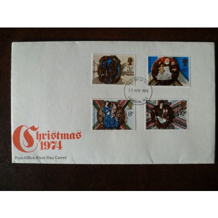 1974 GB Christmas First Day Cover stamps London N1 SG966-9 Church Roof Bosses