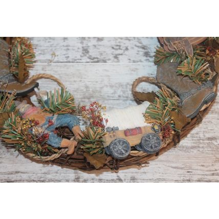 Vtg 1950s Country Western Christmas Wreath Cowboy Christmas Decor Rare