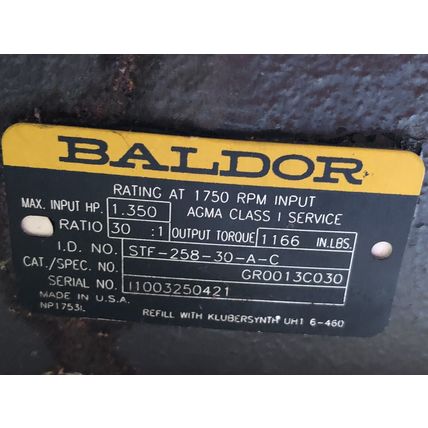 new BALDOR STF-258-30-A-C DUAL SHAFT GEAR REDUCER, 30:1 RATIO GR0013C030,TB