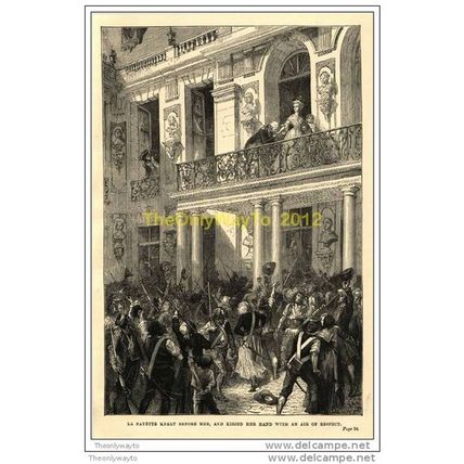 LA FAYETTE KNELT BEFORE HER & KISSED HER HAND....., 1881, MODERN REPRODUCTION