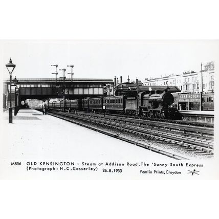 Sunny South Express Train Addison Road Kensington in 1933 RPC Postcard