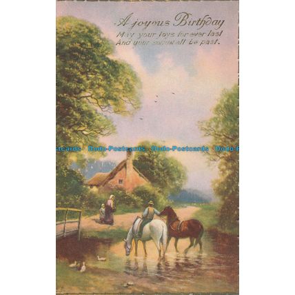 R090270 Greeting Postcard. A Joyous Birthday. Horses