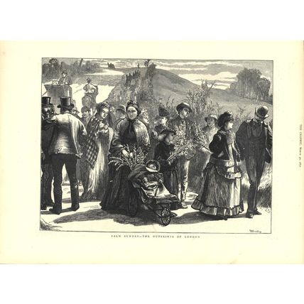 PALM SUNDAY - THE OUTSKIRTS OF LONDON 1872 V.W. Bromley VICTORIAN ENGRAVING