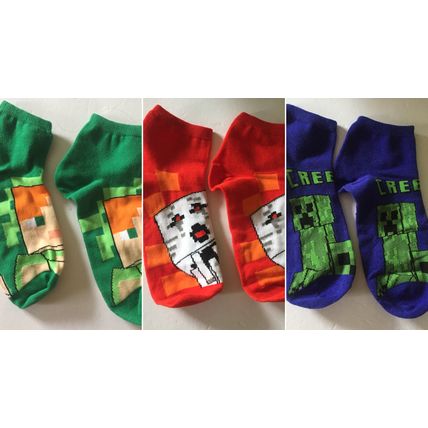 Boy's Minecraft Red Blue & Green Low Cut Socks Shoe Size 3-10 Socks