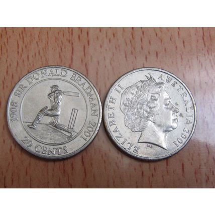 Australia 2001 20 Cents Donald Bradman Coin