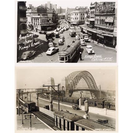 Greetings From Kings Cross Sydney Trams Australia 2x RPC Postcard s
