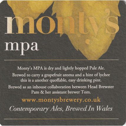 BEER MAT - MONTY'S BREWERY(WALES) - MPA PALE ALE - (Cat No 010) - (2014)