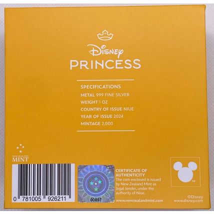 1 oz 2024 Agoro Silver Collectible Coin Belle Disney Princess Mintage 2000