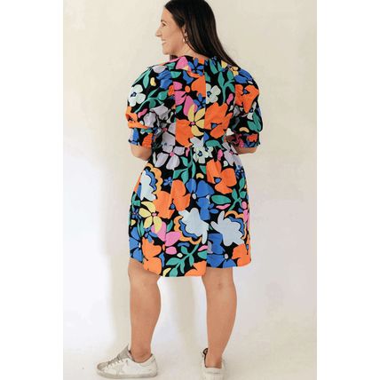 Blue Split Neck Collared Plus Floral Dress