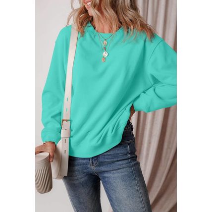 Aruba Blue Solid Fleece Lined Drop Shoulder Terry Sweatshirt