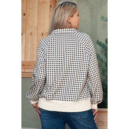 Black Plus Size Two Tone Contrast Collared Pullover Sweatshirt