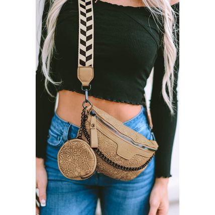 Camel Colorblock Strap Chain Shoulder Bag With Coin Purse