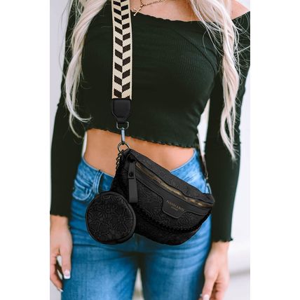 Black Colorblock Strap Chain Shoulder Bag With Coin Purse