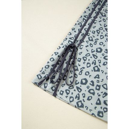 Gray Leopard High Waist Side Bow Straight Leg