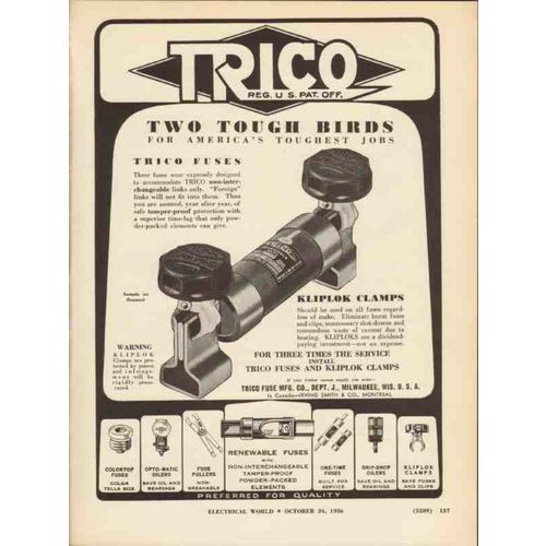 trico fuse manufacturing company 1936 kliplock clamps vintage ad