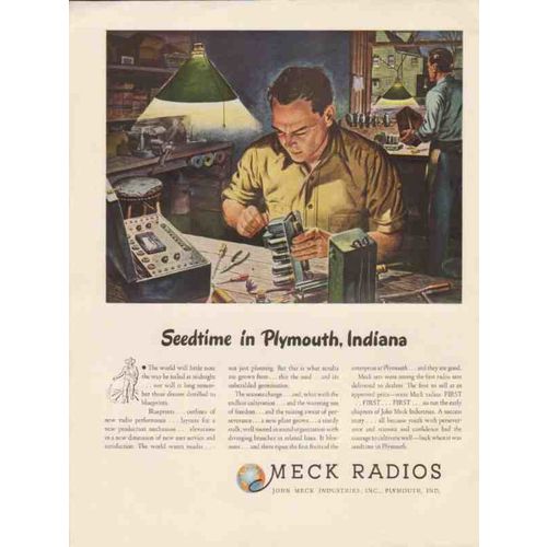 john meck industries 1947 seedtime plymouth indiana radio vintage ad