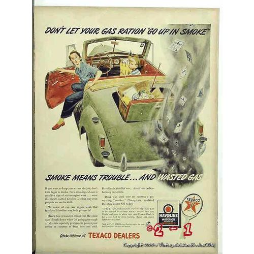 TEXACO 1943 gas oil WW2 WWII ration gasoline vintage ad