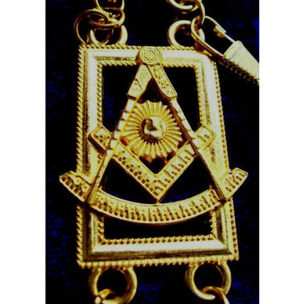 MASONIC REGALIA PAST MASTER NEW GOLD METAL CHAIN COLLAR BLACK VELVET CP MADE