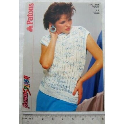 1987 Patons 3005 crew neck slipover, fashion splash