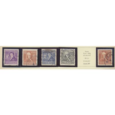 Sweden Stamps Scott #293//298, Used, 5 Different