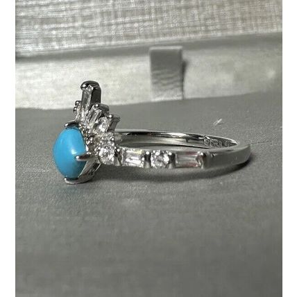 Solid Light Blue Stone W/Above Accents & Rhodium Pl Band Sz7 Ring Bomb Party