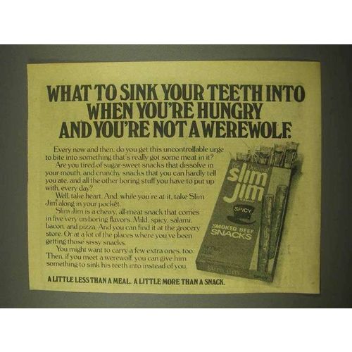 1975 Slim Jim Smoked Beef Snacks Ad - Werewolf