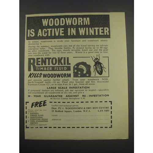 1957 Rentokil Timber Fluid Ad - Woodworm is active in winter