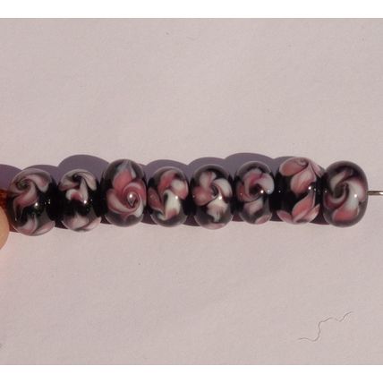 8 Black Pink Rondelle Beads 12x8mm Crafting Jewelry Making Sewing bd092