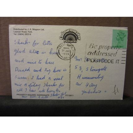 PROSPECT SQUARE, HARROGATE, YORKSHIRE used postcard Colourmaster 1984 postmark =