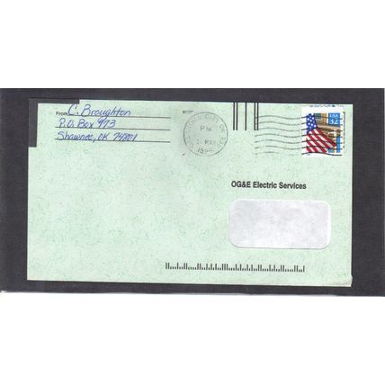 Used 2920 32c U.S. Flag Misperfed On Cover CV42709