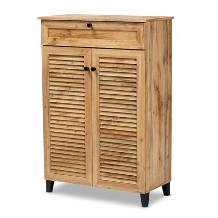 Gray Walnut White Oak Vented Shoe Storage Cabinet 45.25" Tall 4 Shelves Drawers