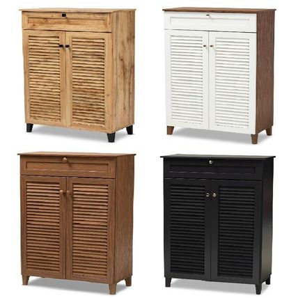 Gray Walnut White Oak Vented Shoe Storage Cabinet 45.25" Tall 4 Shelves Drawers